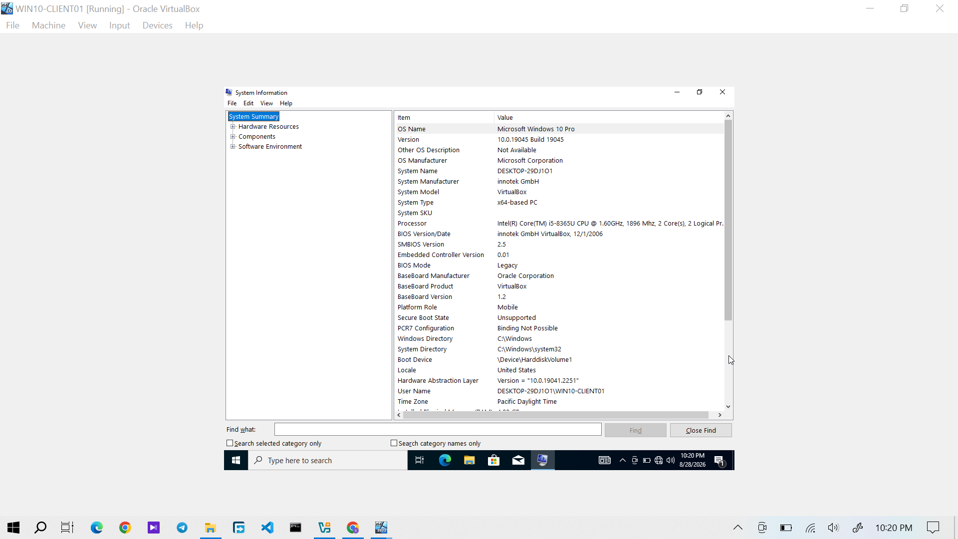Windows 10 system information