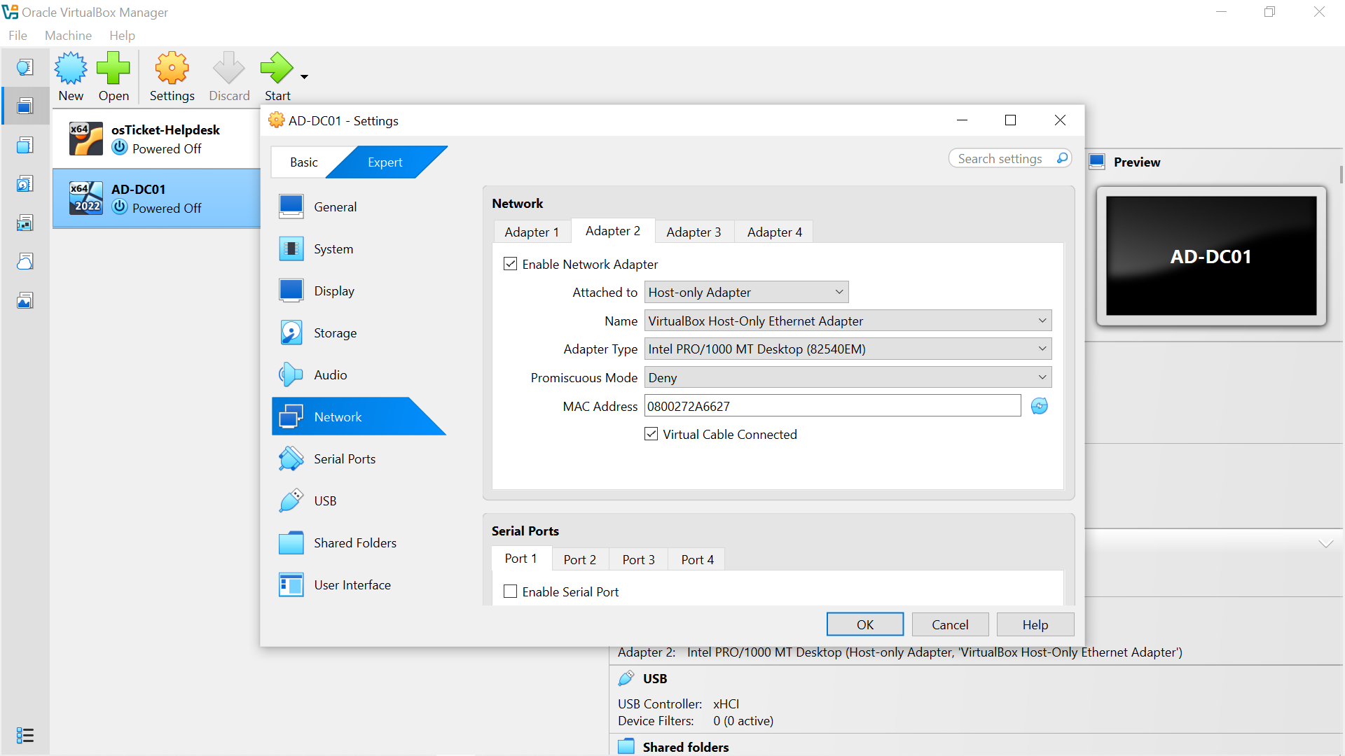 VirtualBox Host-Only adapter