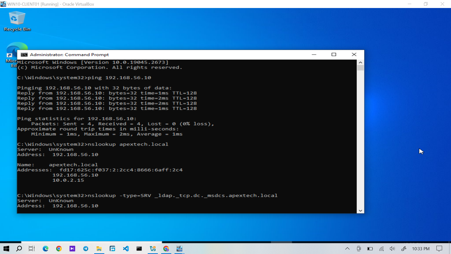 Windows 10 network and DNS verification