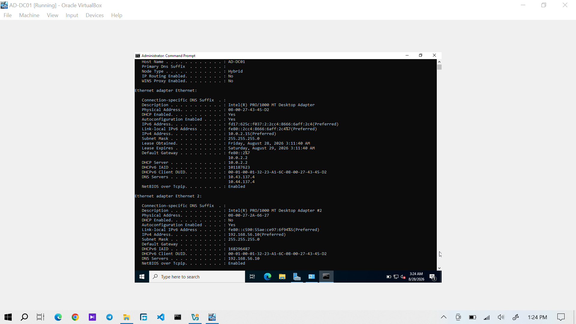 AD-DC01 network configuration