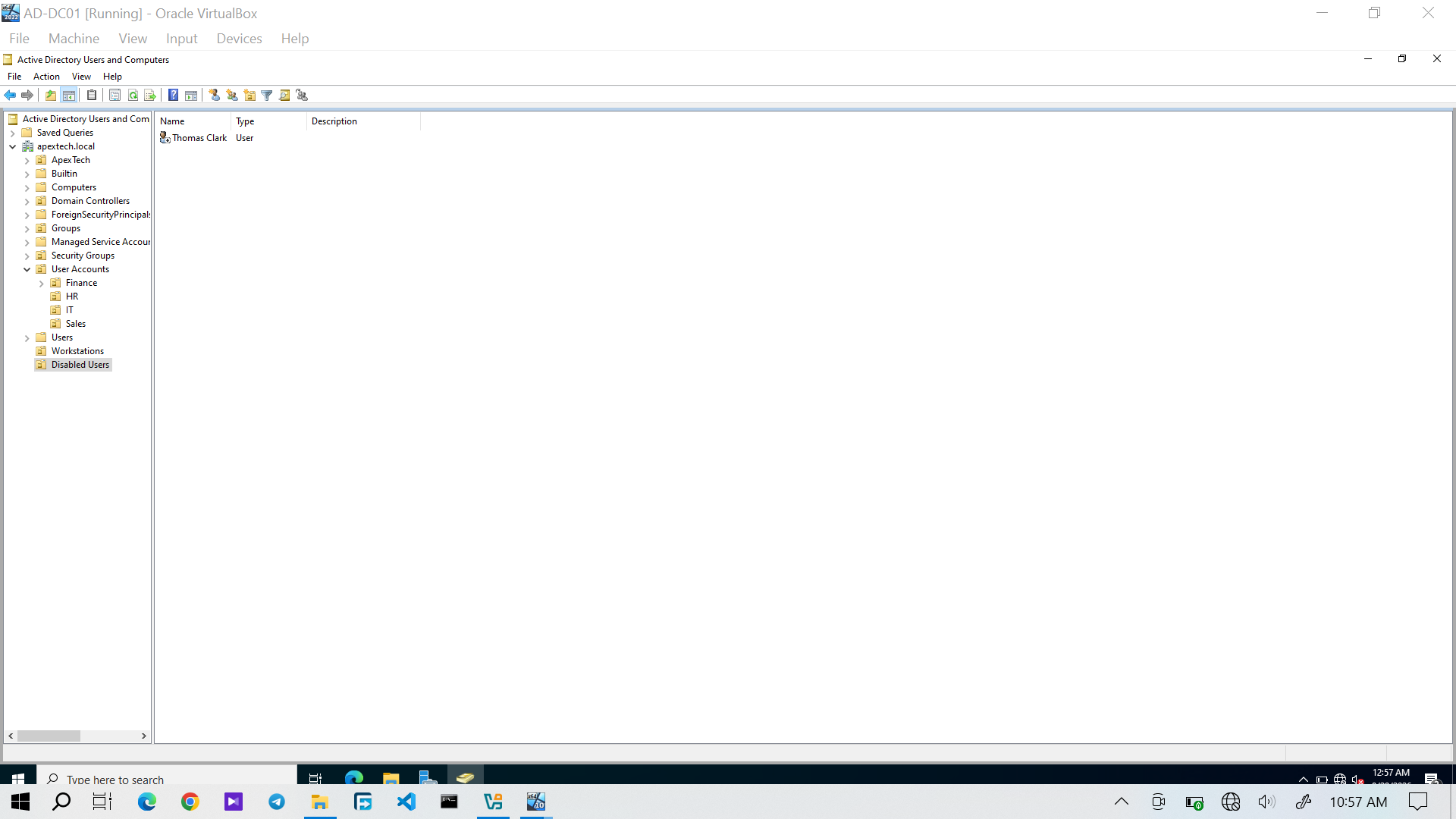 Thomas account in Disabled Users OU