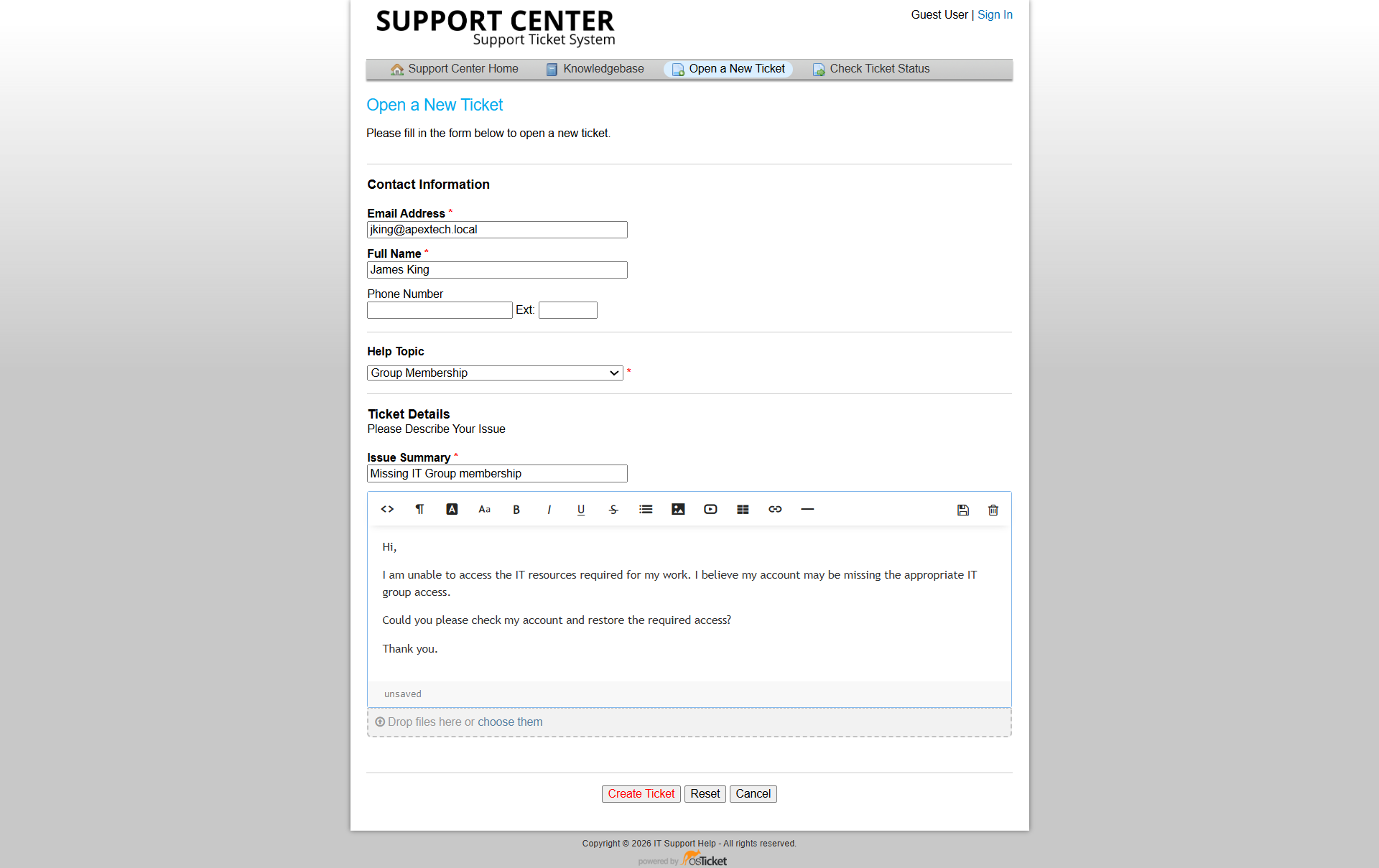 James King GG-IT ticket submitted