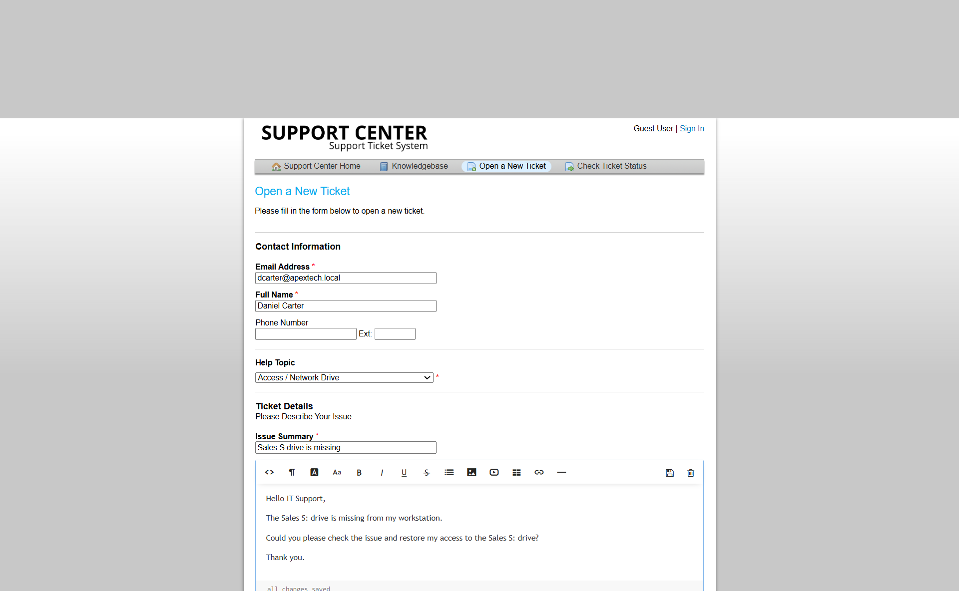 Daniel Carter S Drive ticket submitted