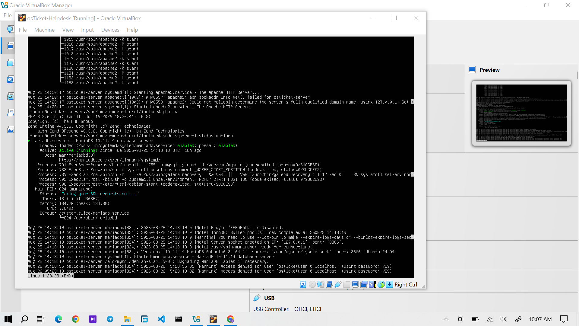 MariaDB service running