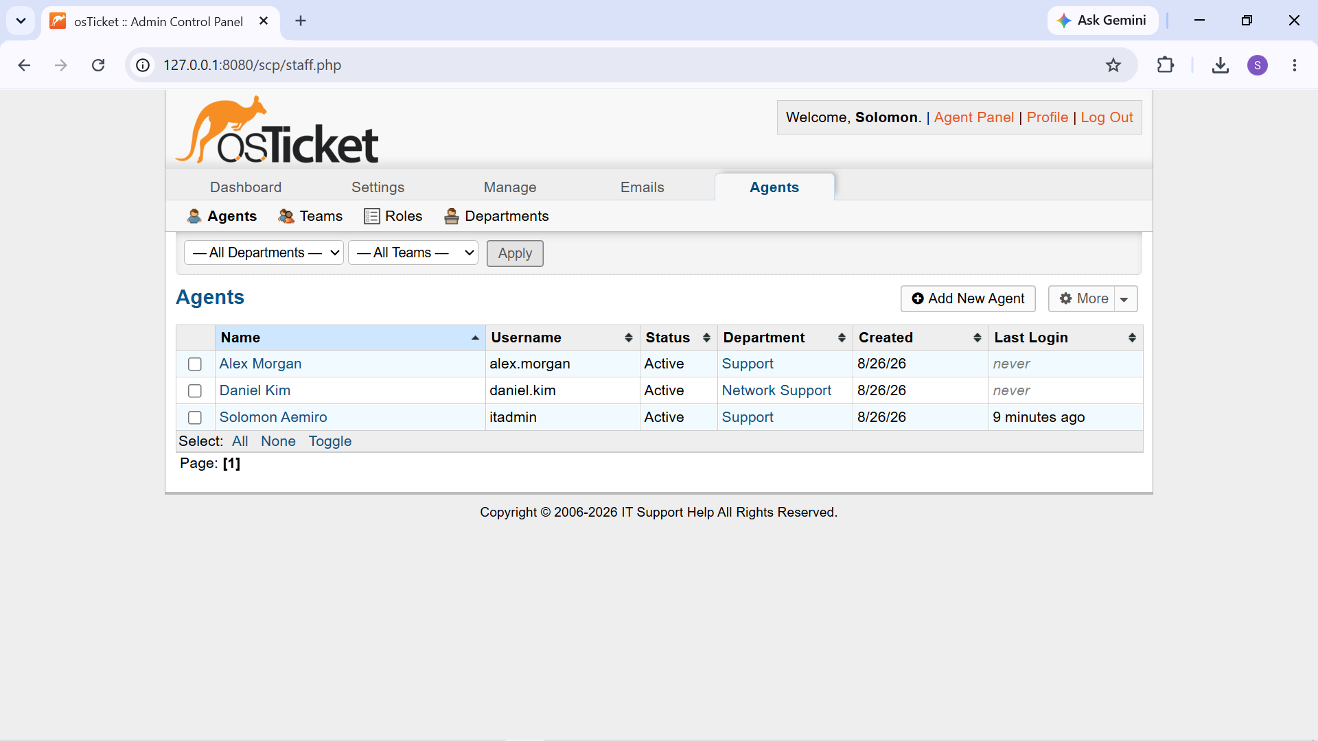 Configured support agents