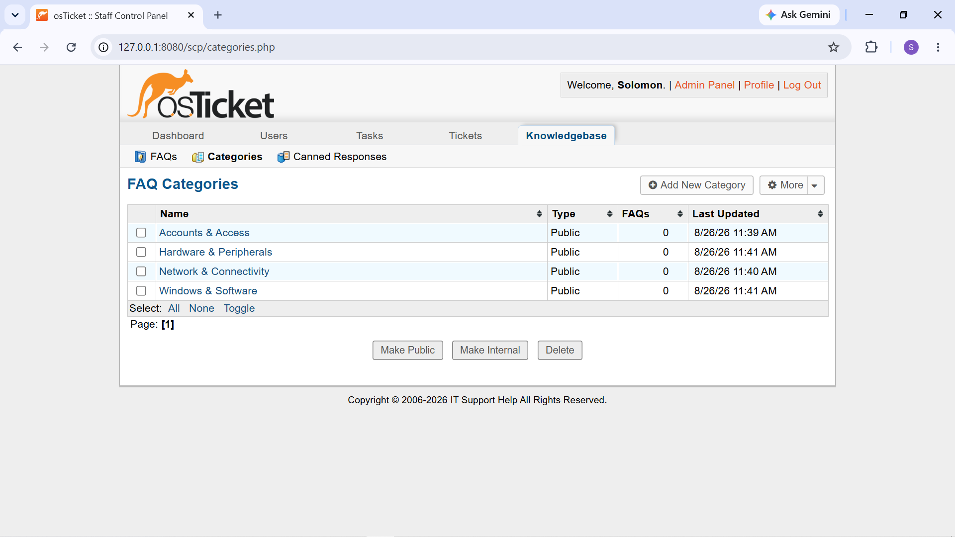 Knowledge Base categories