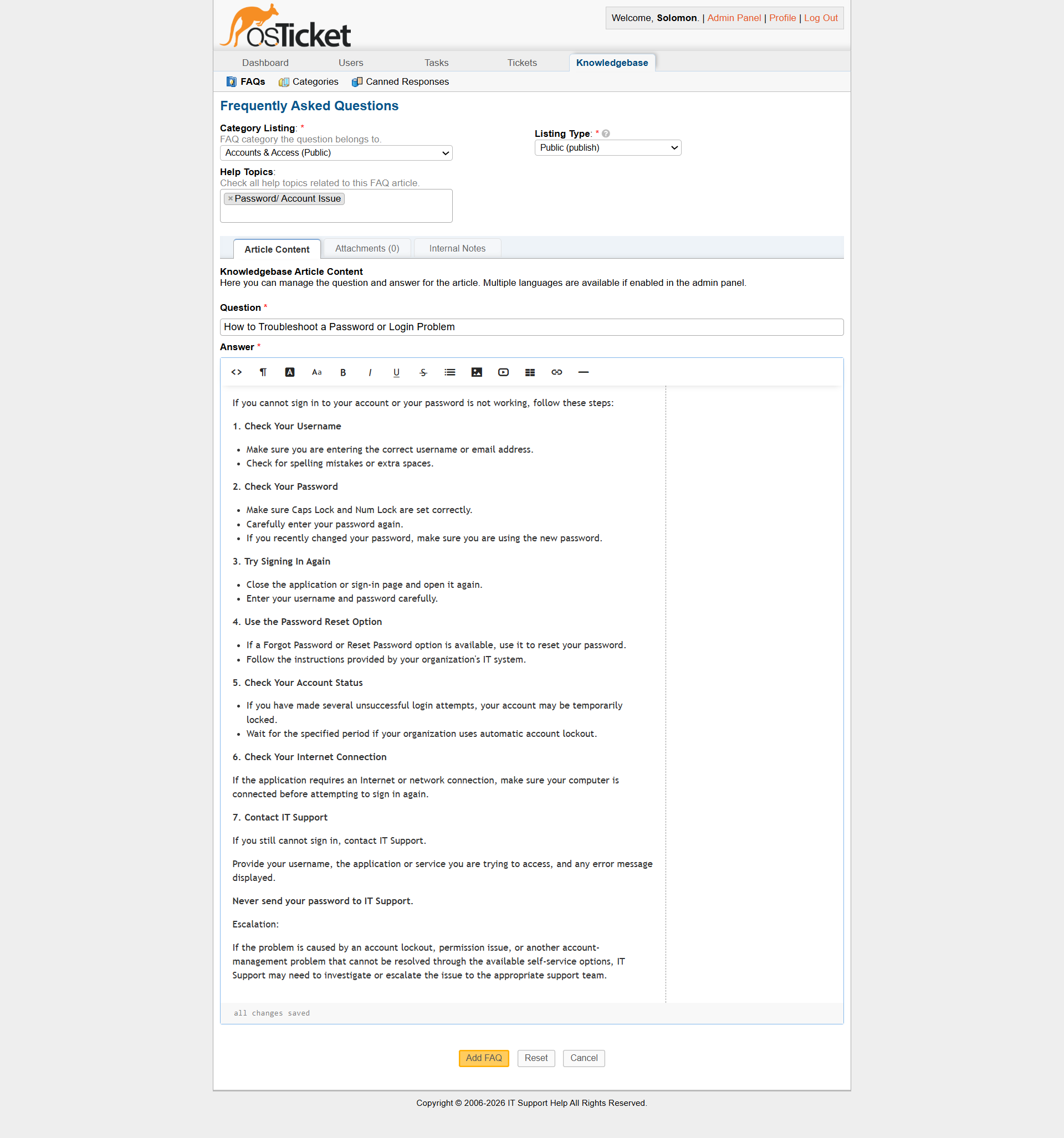 Login problem FAQ