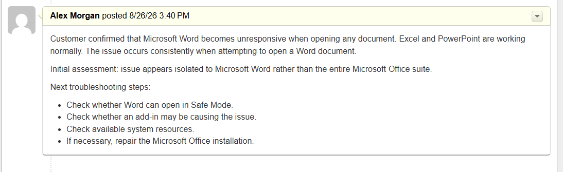 Internal ticket documentation