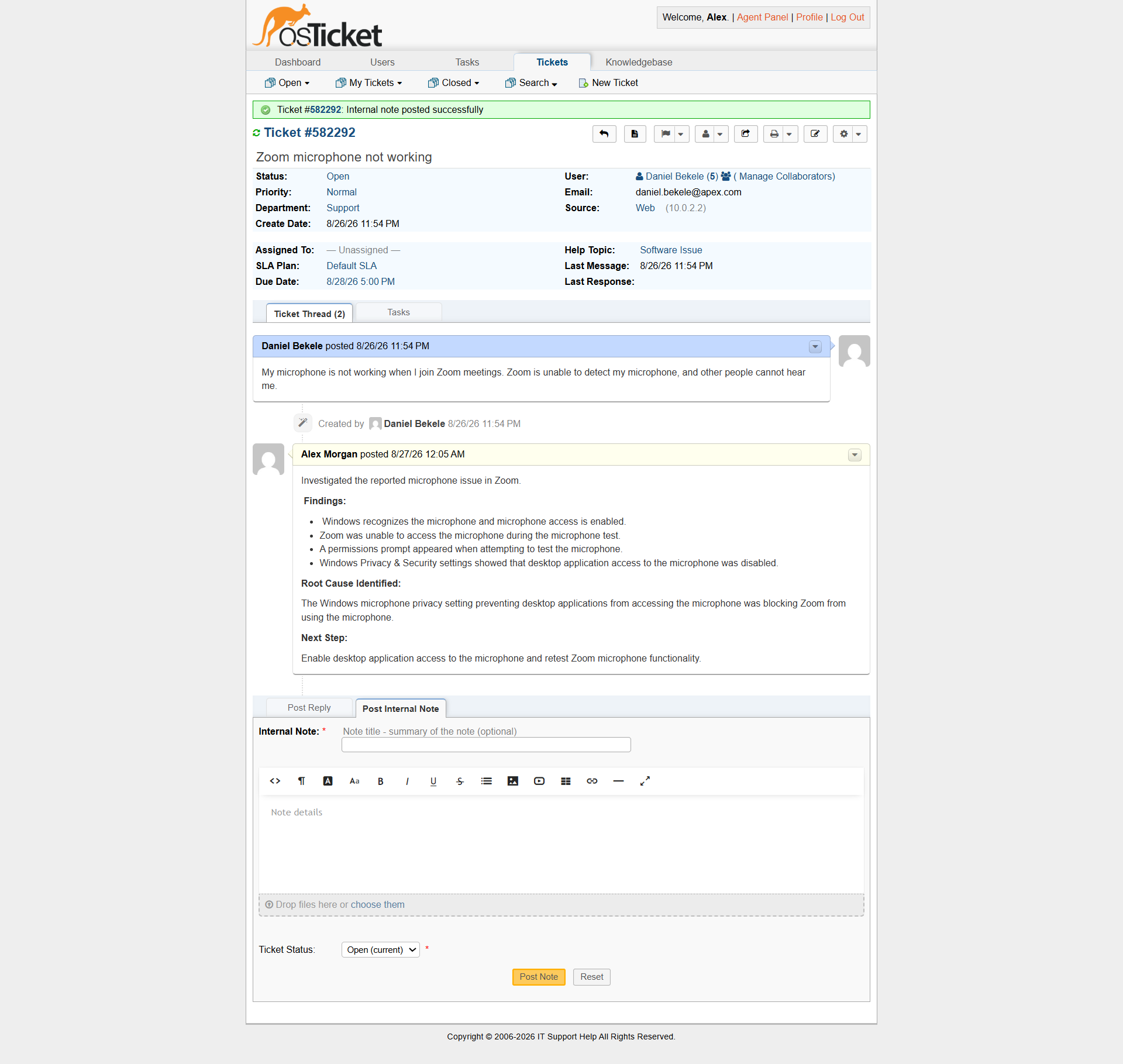 Internal troubleshooting note