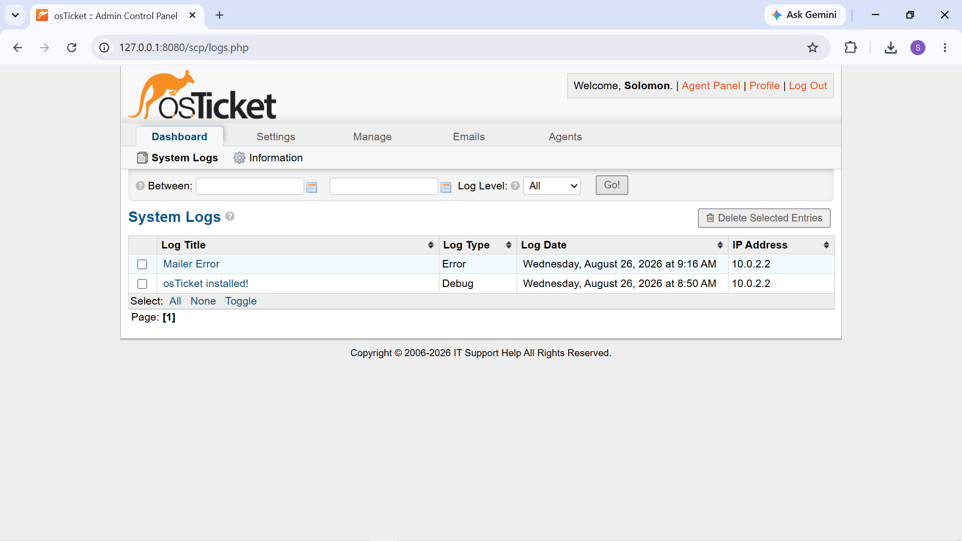 osTicket Staff Panel Dashboard