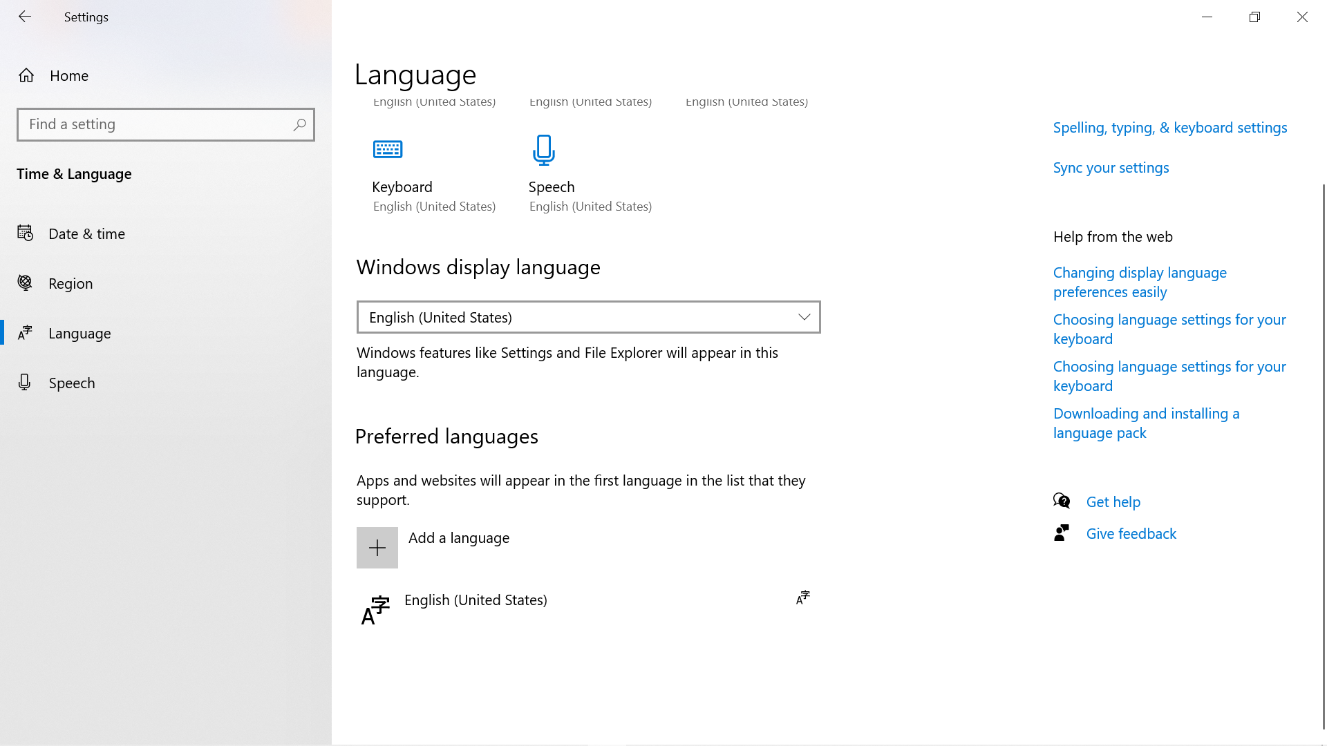 Language settings before configuration