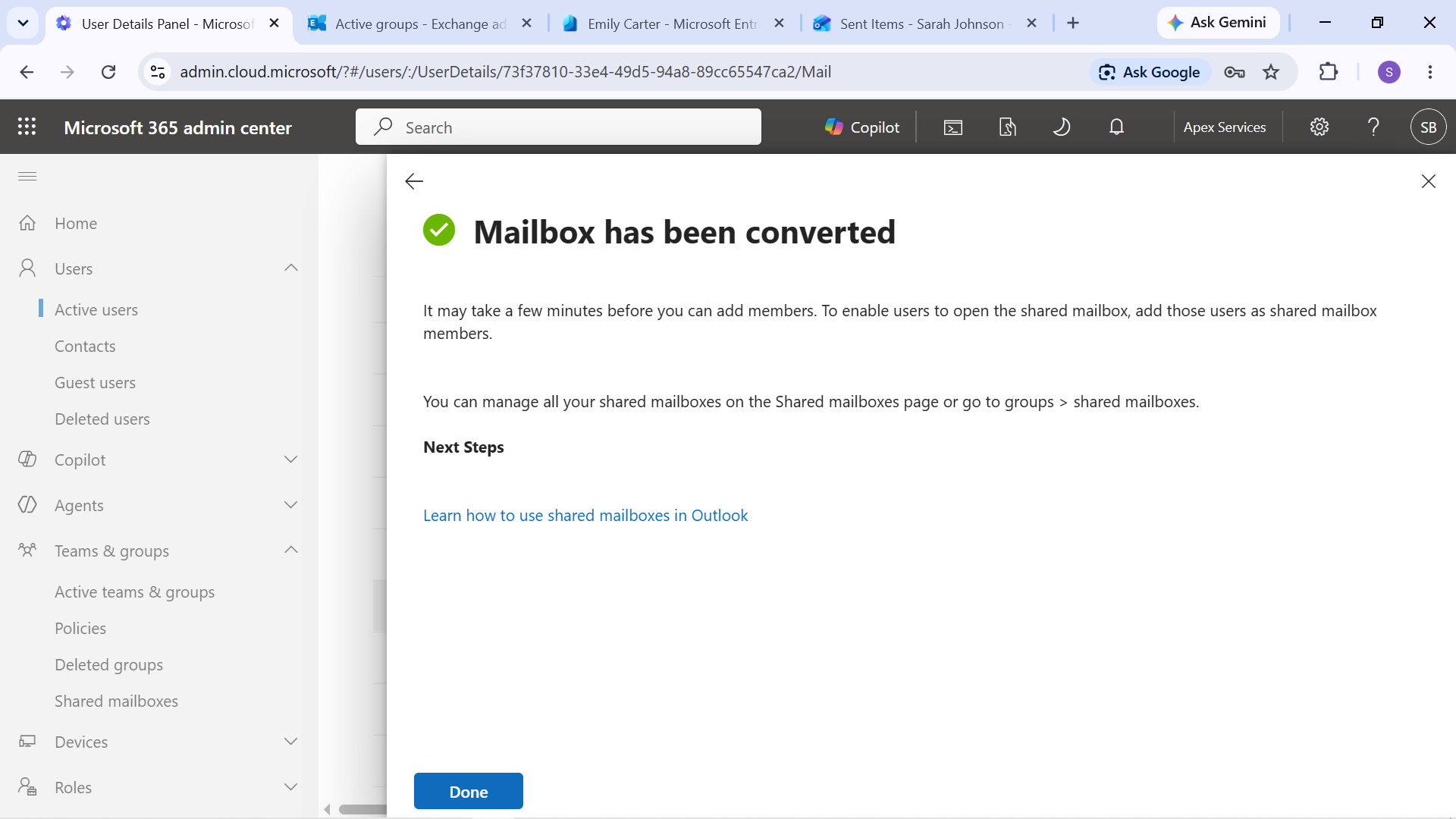 Laura Wilson Converted Shared Mailbox