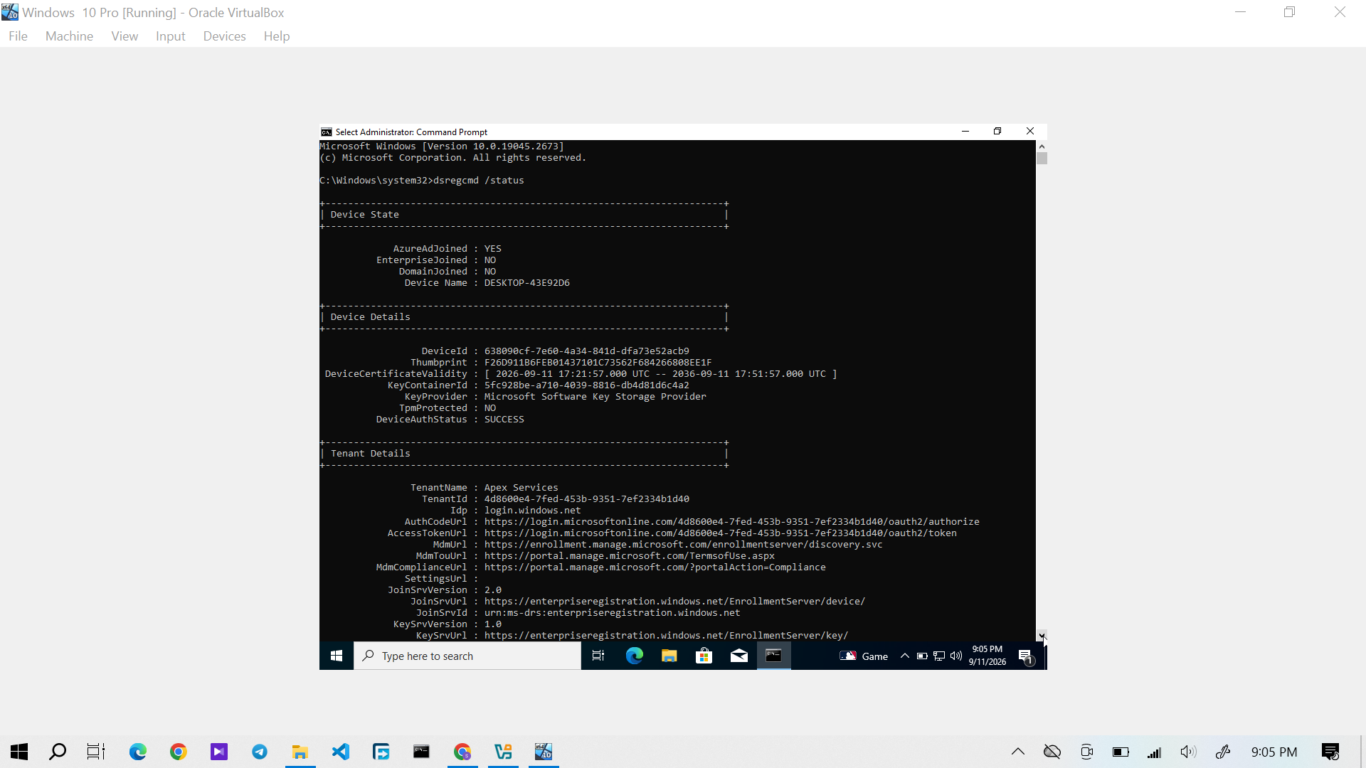 Windows 10 Entra Join Status