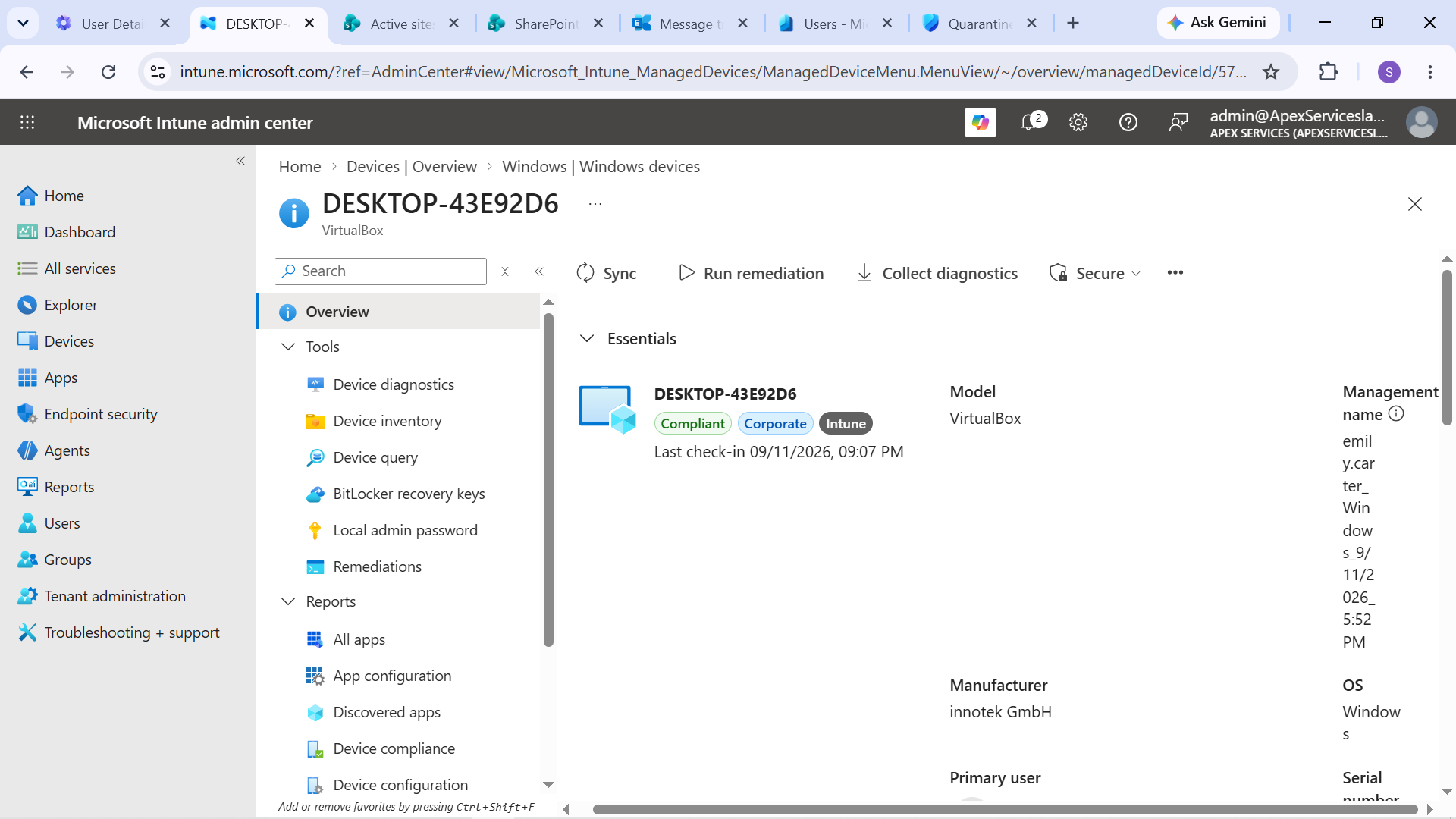 Intune Managed Windows 10 Device