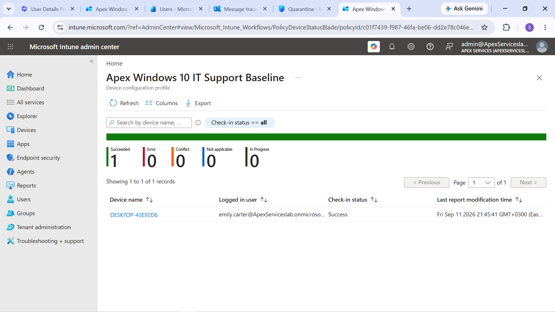 Intune Configuration Profile Success
