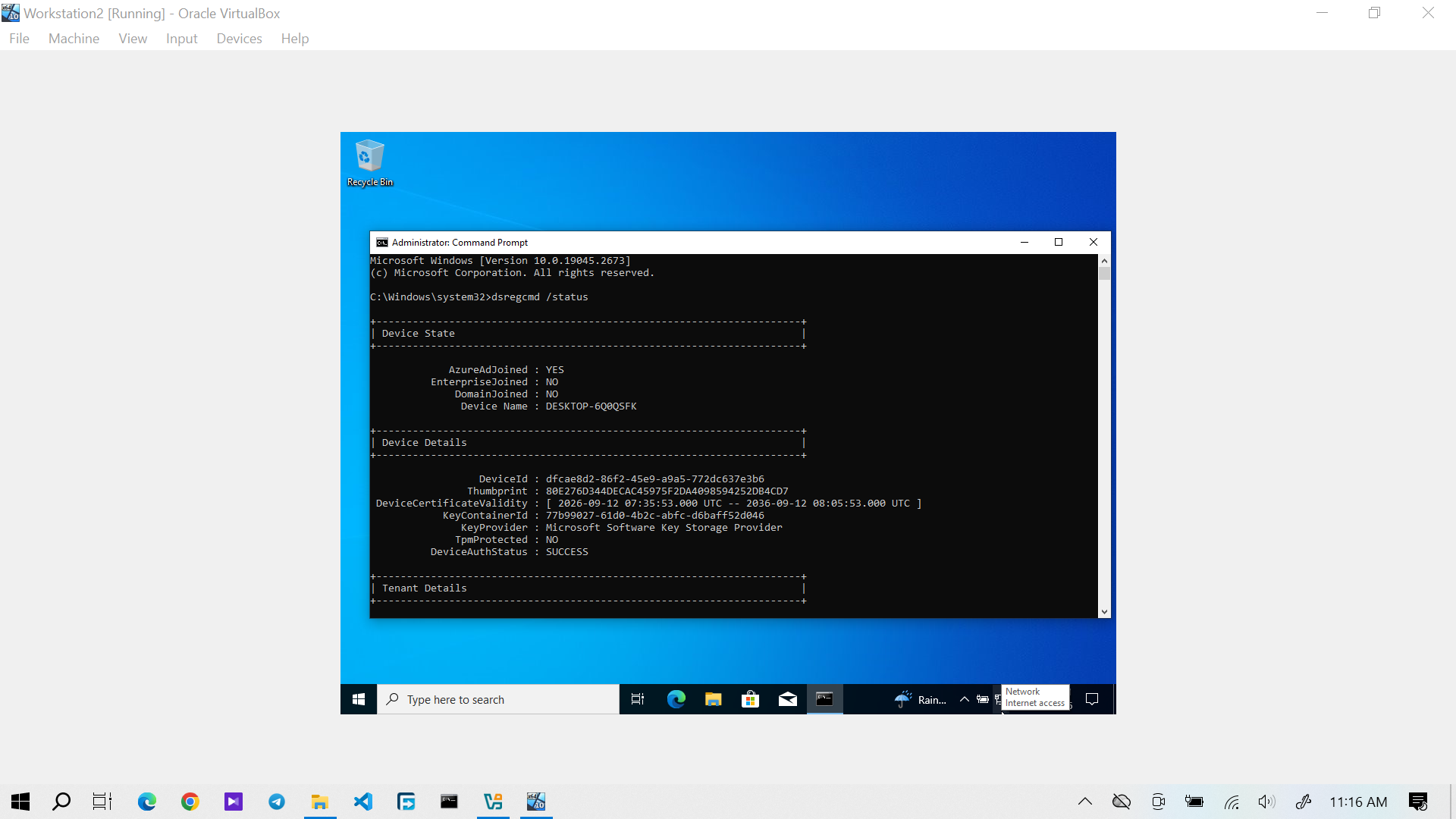 Sarah Windows 10 Entra Join Status