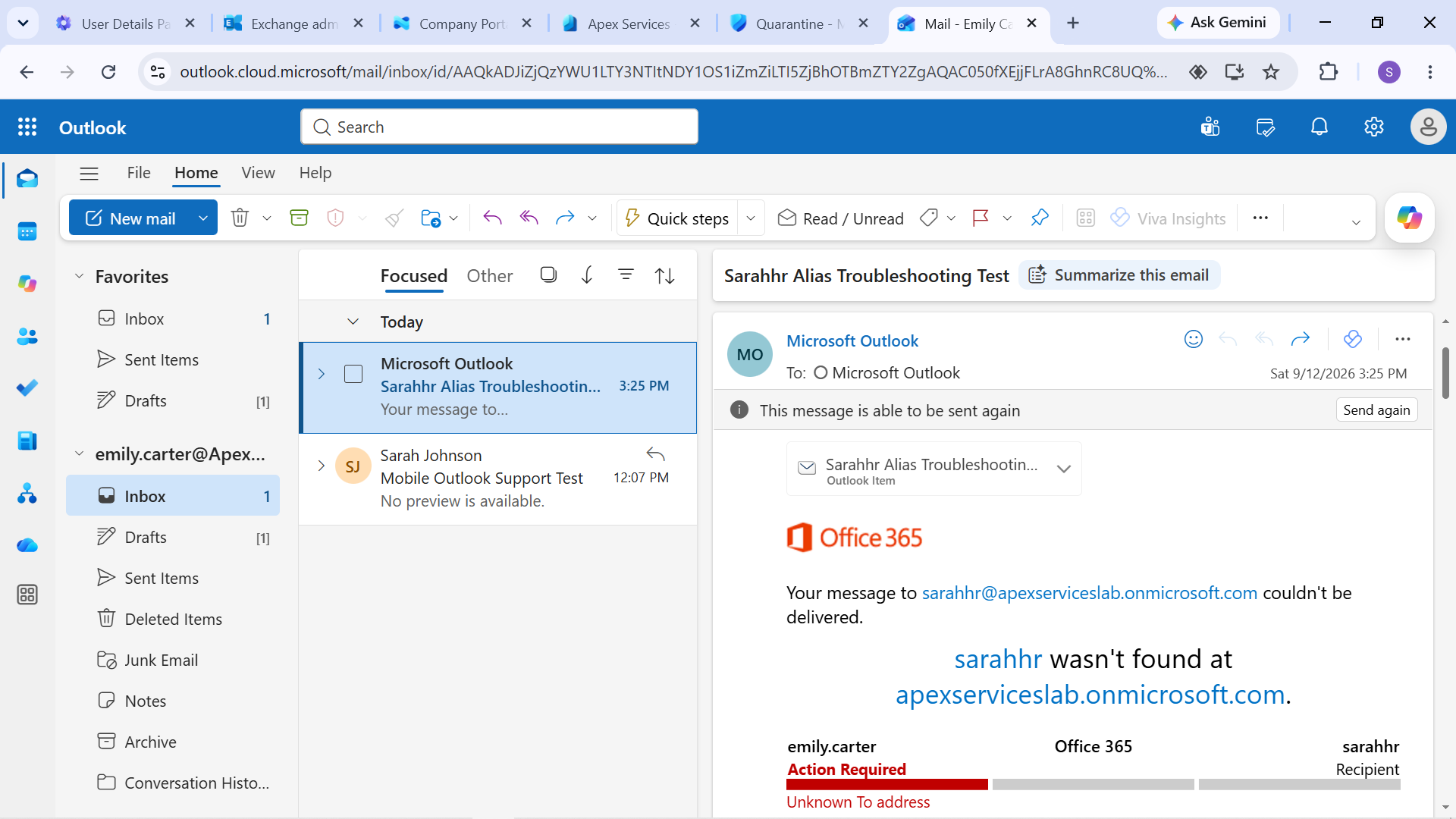 Email Alias Delivery Failure