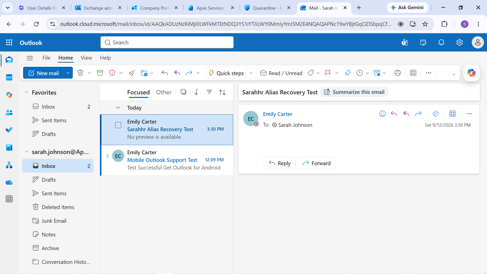 Sarah Email Alias Delivery Restored