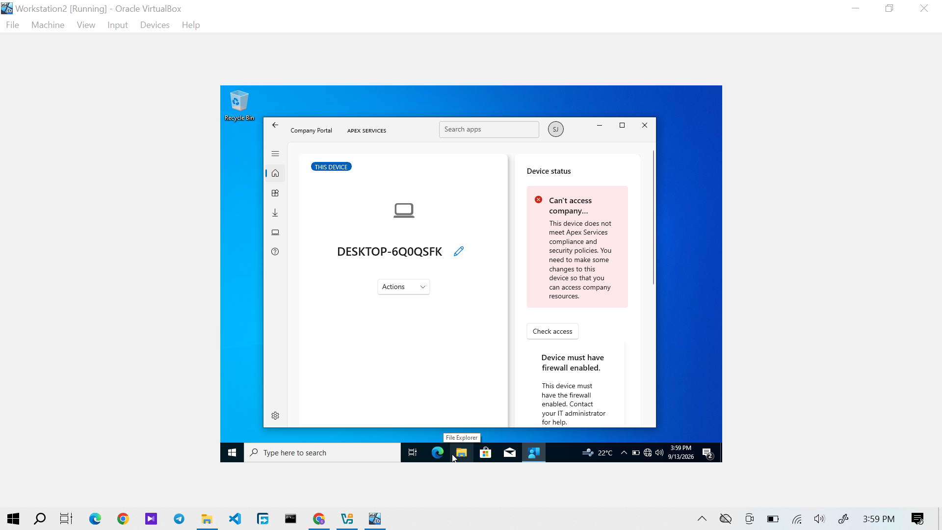 Sarah Windows 10 Compliance Failure