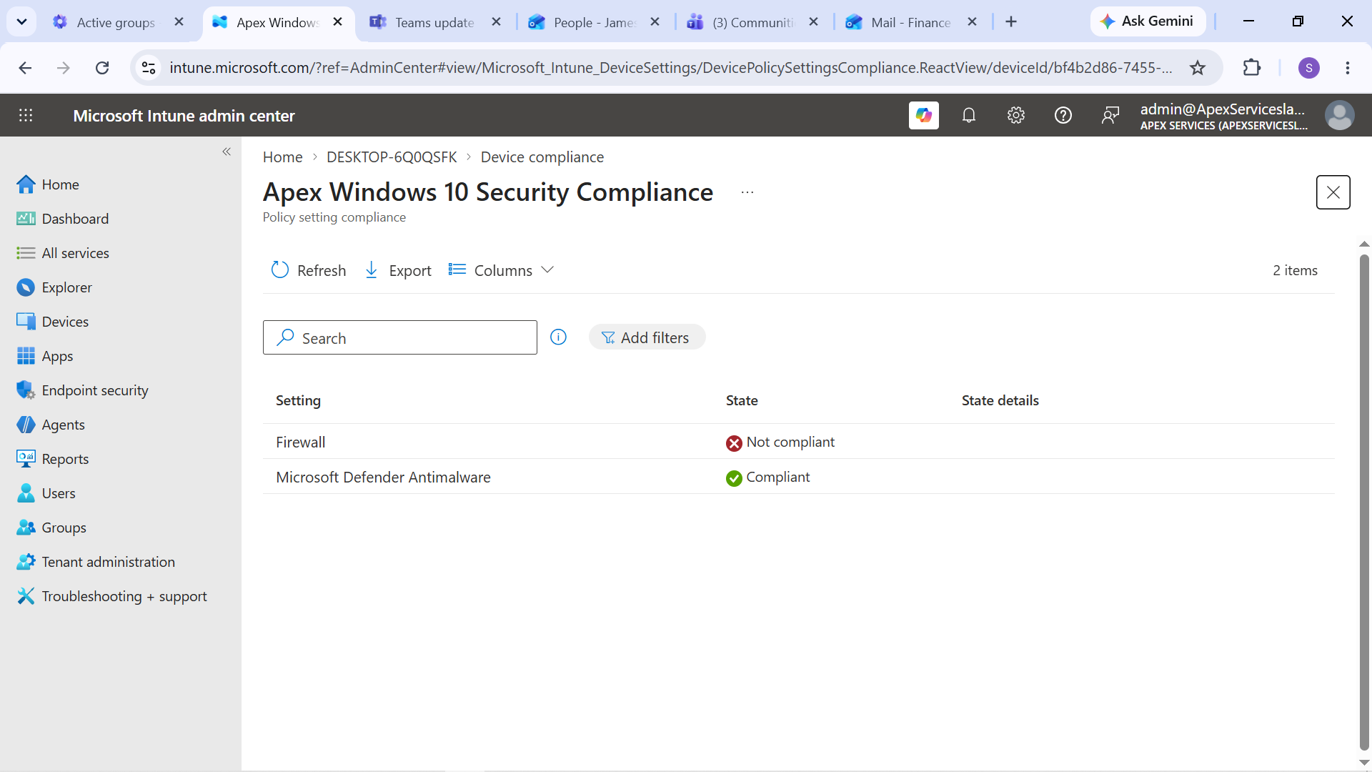 Sarah Windows 10 Compliance Failure Diagnosis